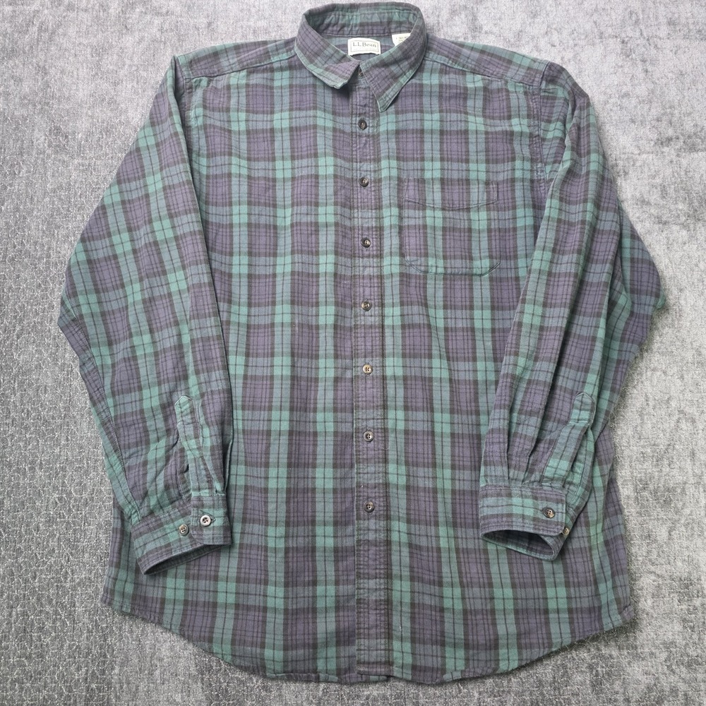 Vtg Made In Canada L.L. Bean Blackwatch Plaid Flannel Shirt Mens Large Tall LT